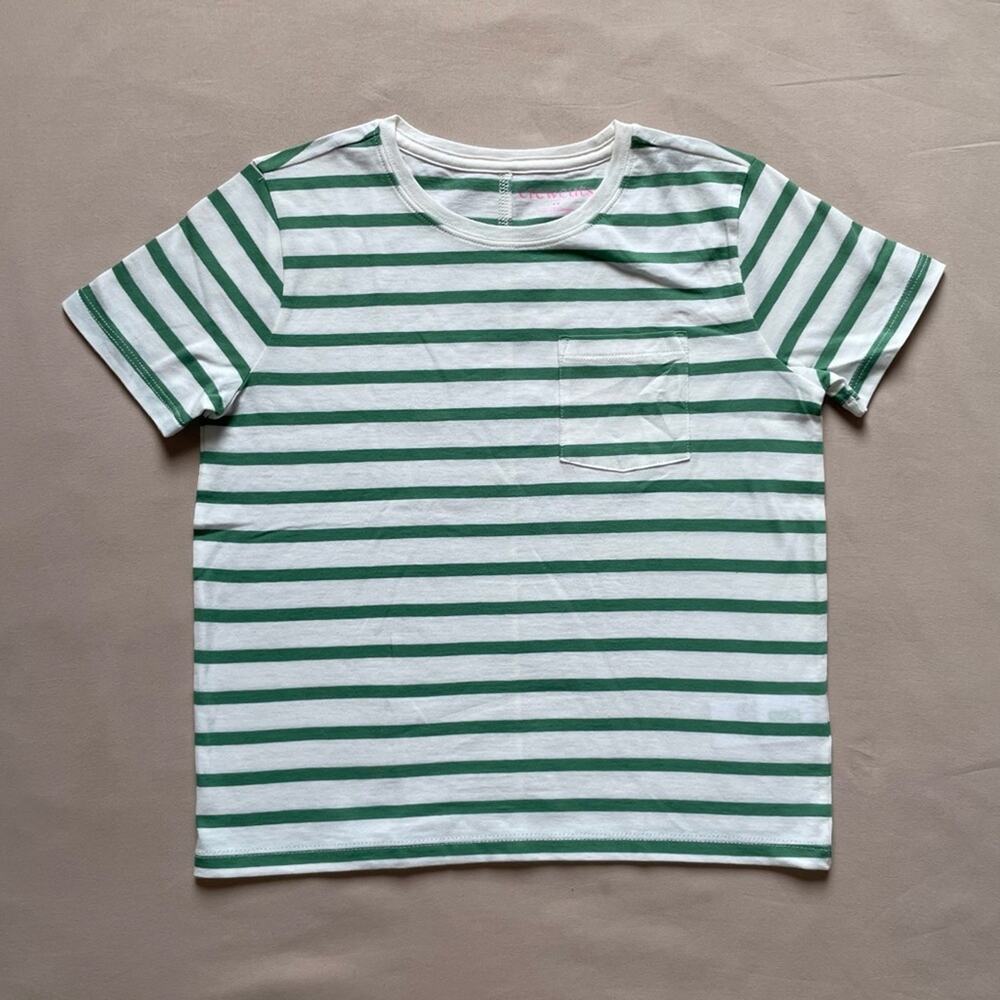 NWT J. Crew Factory Girls White and Green Striped Cotton Tee Size Large